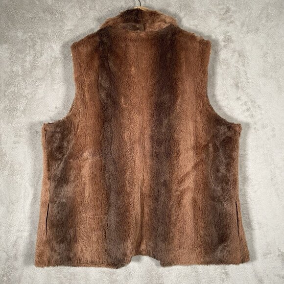 Chico's Faux Fur Vest Size 3 (XL) Brown Open Front Soft Winter Cabin Penny Lane - Picture 7 of 12